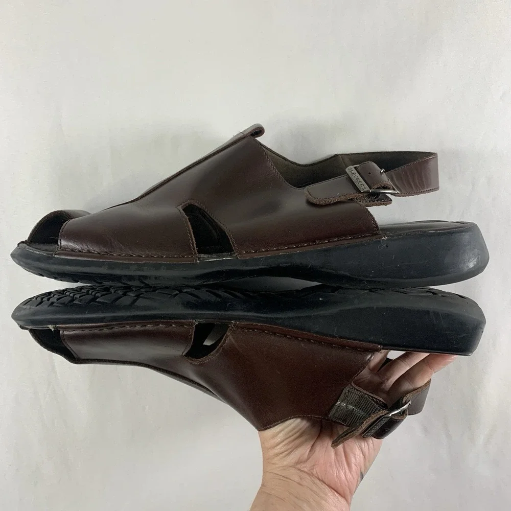 Skechers Mens Y2K Leather Closed Toe Fisherman Sandals Size 14 Brown Adjustable